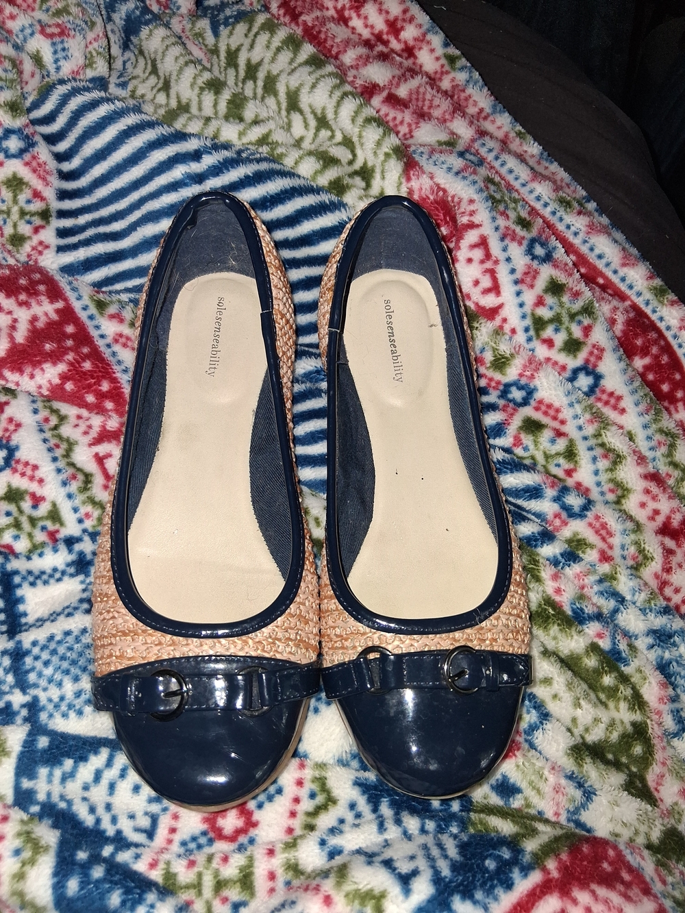 Solesenseability Navy Blue Raffia Straw Ballet Flats - Size 7.5